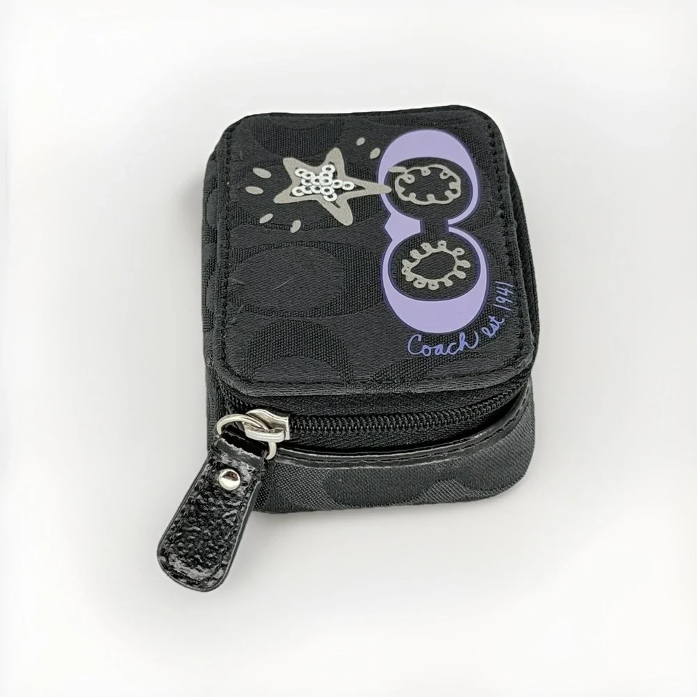 Coach Signature C Triple Pill Case Travel Organizer Black Purple 1941